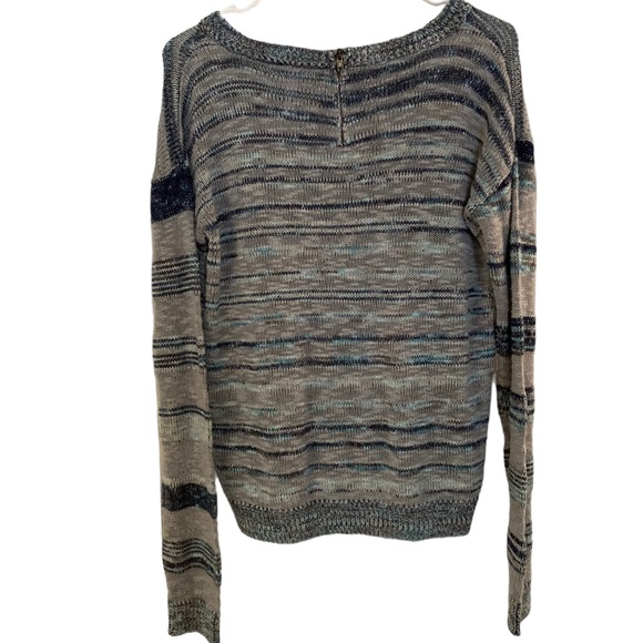 Gray And Blue Striped Sparkly Long Sleeve Sweater/Blouse With Slits On The Front - Picture 6 of 9